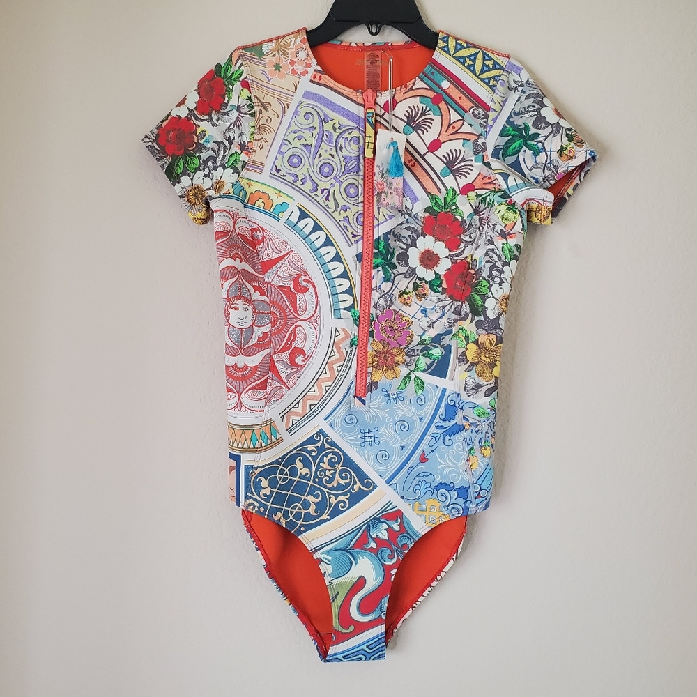 Johnny Was Womens Neoprene One Piece Surfsuit Rashguard Sz Small Boho Floral